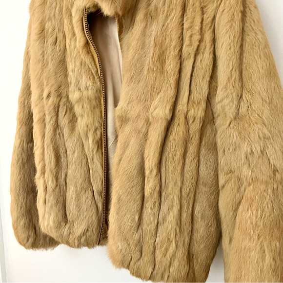 Vintage Caramel Genuine Rabbit Fur Bomber Coat - Picture 8 of 16